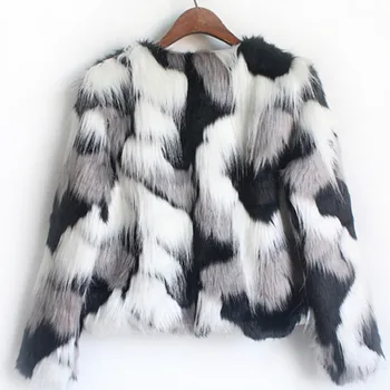 LANMREM 2020 Podzimní a zimní Nové umělé kožešiny módní korejský styl o-neck krátký-délka volné dlouhý rukáv míchání barev coat2A227