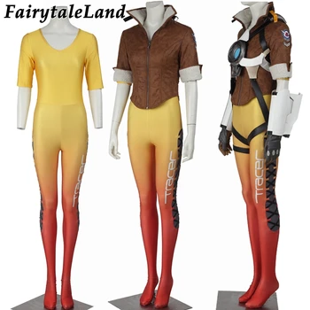 Leny Oxton Tracer Cosplay Kostým Voják 76 Halloween Kostýmy pro Dospělé Ženy, Fantazie AU Bitva Žlutá Kůže Oblečení