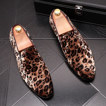 Leopard print muži mokasíny kráva semišové kožené boty párty klub šaty nazouvací letní boty, pohodlné tenisky zapatos hombre