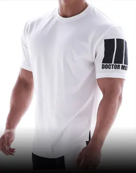 Letní nové tělocvičně cvičení svalové sporty-krátký rukáv kolem krku pánské fitness casual T-shirt jogging školení oblečení