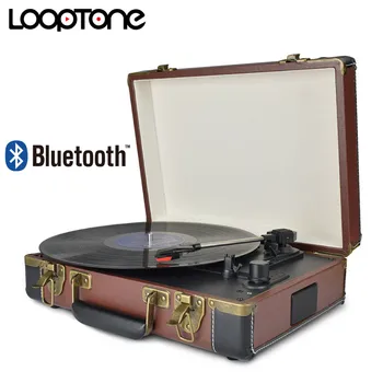 LoopTone Bluetooth Přenosný 33/45/78RPM Gramofony Vinylové desky Phono Přehrávač Aux-in RCA Line-out, Vestavěný Akumulátor 110~240V