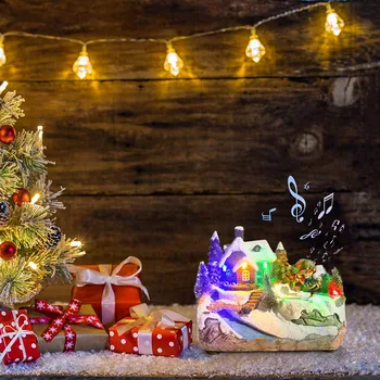 Luminiscenční Malý Dům Hudby LED Světlo Řízený Světelnou Vánoční Pryskyřice Vánoční Scéna Vesnice Chata Městě Vánoční Výzdoba 2020
