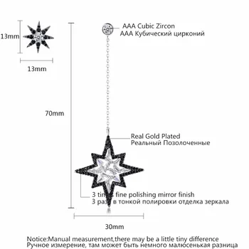 LUOTEEMI Jemné Ručně vyráběné Náušnice Osobnost Zirkon Moon Hvězda s Dlouhým Řetězcem Asymetrické Náušnice Boucle D' Orielle Brinco
