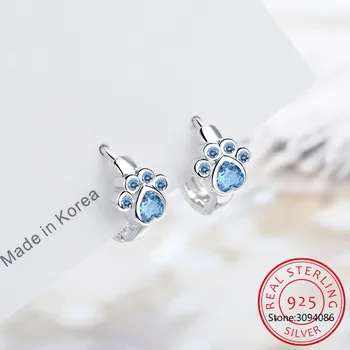 Luxusní Elegantní Styl Šperky Blue Crystal 925 Sterling Silver Náušnice Pro Ženy, Roztomilé Psí Tlapky Obruče Náušnice FQL20011