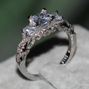 Luxusní Módní Šperky 925 Stříbrný Tři Kámen Kulatý Řez 5A CZ Zirkony Svatební Ženy Prst Prsten, Dárek Nickles Ženy Diamantový Prsten