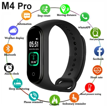 M4 Pro Smart Band Teploměr Nové M4 Band Fitness Tracker, Srdeční Frekvence, Krevní Tlak Fitness Náramek Inteligentní hodinky Pro Android IOS