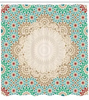 Marocké Stánku Sprchový Závěs Osmanské Mozaika Umění Vzor s Orientální Květinové Formy Starožitné Scroll Keramické Boho Tkaniny Koupelna