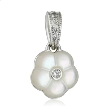 Matka Pearl & CZ Květinový Přívěsek Charms Originální 925 Sterling Silver Matka je Den Květinové Šperky Fit Značky Náramek