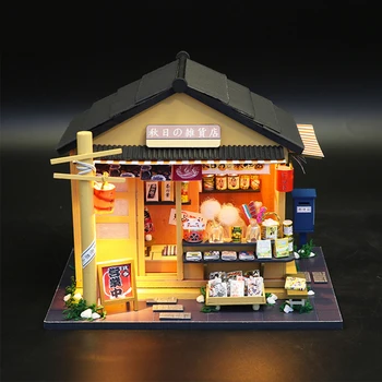 Miniaturní Japonský Obchod s Potravinami Domeček pro panenky LED Kit DIY Dřevěná Obchod Nábytek Model Puzzle Hračky Děti Narozeniny, Vánoční Dárek