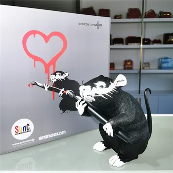 Moderní Umění Luxusní Banksy Láska Krysa Socha Černé Myši Figurka Street Art Home Decor Sochy