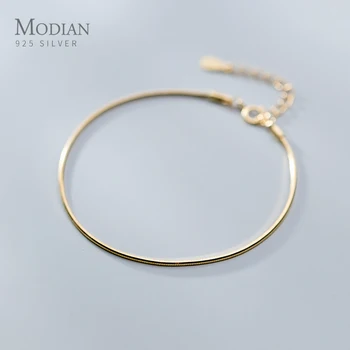 Modian Real 925 Sterling Silver Luxusní Hadí Kost Řetěz Náramek pro Ženy Nastavitelný Zlatá Barva Originální Náramek Jemné Šperky