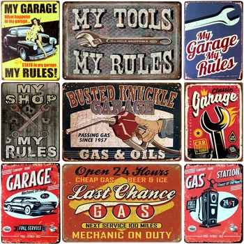 Moje garáž,můj nástrojů,moje pravidla. retro tin znamení vinobraní kovový talíř malování na zeď, dekorace pro oleje a plynové stanice