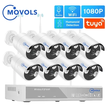 MOVOLS H. 265 2MP Bezdrátové sítě CCTV Systém 8CH Tuya Zigbee NVR 8KS 1080P Venkovní WIFI Bezpečnostní Kamera Audio Surveillance System Set