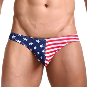 Muži Bavlněné Kalhotky Boule Pouzdro Šortky Bikini Sexy spodní Prádlo Trenýrky Kalhotky Gay Penis USA Vlajka Hvězdy, Pruhy Nízkým Pasem Kalhotky
