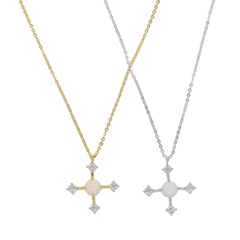 Módní elegantní Bílé ohnivý opál Kamenný Kříž design přívěsek náhrdelník zlatý řetěz horké módní jednoduché šperky pro dívky ženy
