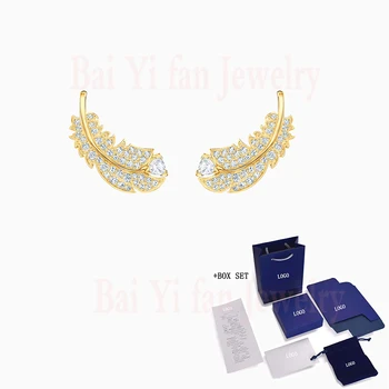 Módní Šperky SWA Nové PĚKNÉ Propíchnuté Náušnice Nádherné Peří Dekorace Zlaté Náušnice Dámské Luxusní Romantické Šperky Dárek