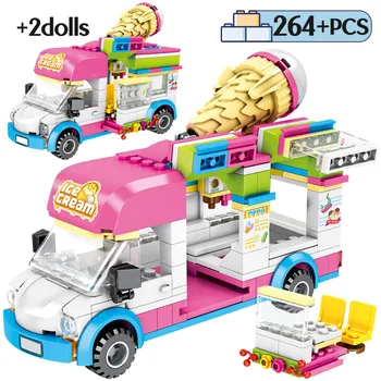 Město DIY Street View Creative Ice Cream Truck Model Stavebních bloků pro Ambulance Čísla Auta Cihly Hračky pro Děti Dárek