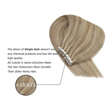 [New] Ugeat Pásky v Lidské Prodlužování Vlasů Panny Prodlužování Vlasů Zvýraznit Blond #P18/613 Přírodní Měkké Virgin Vlasy, 2,5 G/Kus