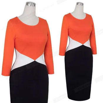 Nice-navždy Podzim Ženy Elegantní Kontrast Barva Patchwork Šaty Obchodní Kancelář Bodycon Pouzdro Slim Šaty B41