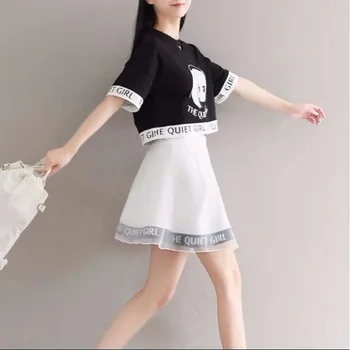 NiceMix harajuku dvoudílné set girls tričko a sukně 2 ks set žen anime obrázek preppy korejské volné 2020 oblečení
