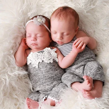 Novorozence Fotografie Rekvizity Girl Romper Twin Natáčení Příslušenstv Sady Hlídání Chlapečka Oblečení Foto Prop Novorozence Pocket Kalhoty
