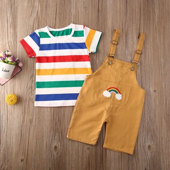 Novorozené Chlapce Příležitostné Letní Oblečení Set Svatby, Narozeninové Chlapci Celkově Oblek Barevné Rainbow T-shirt Batole Gentleman Oblečení