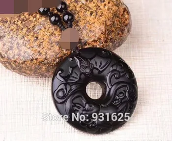 Nové Krásné Přírodní Černá Obsidian Vyřezávané Čínského Zvěrokruhu Monkey Kolo Spony Štěstí, Požehnání, Přívěsek + Náhrdelník Módní Šperky