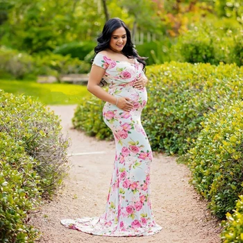 Nové Květinové Maxi Těhotenské Šaty Pro Focení Dlouhé Těhotenské Fotografie Rekvizity Těhotenství Šaty Sexy Šaty Pro Těhotné Ženy
