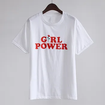 Nové Módní Bavlněné tričko Ženy Girl Power T Shirt Ženy Topy Neformální Dopis Vytisknout Feminismus Tee Shirt Femme Žena Oblečení 63842