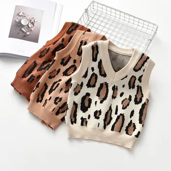 Nové Módní Dětská Vesta kvalitní Klasické příze-barvené leopardí vzor Unisex vesta Pro Děti 2-5 Rok děti nosit