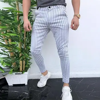 Nové Tři Styly Muži Slim Se Hodí Ležérní Dlouhé Kalhoty Mužské Pruhovaný Vzor Módní Tužka Kalhoty Plus Velikost