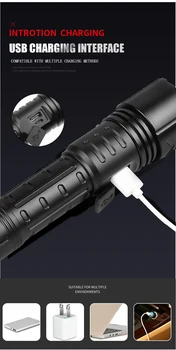 Nové XHP90 LED Svítilna USB Nabíjecí Svítilna Vodotěsná Svítilna Hunting Pochodeň Taktická Baterka Použití 18650 Baterie