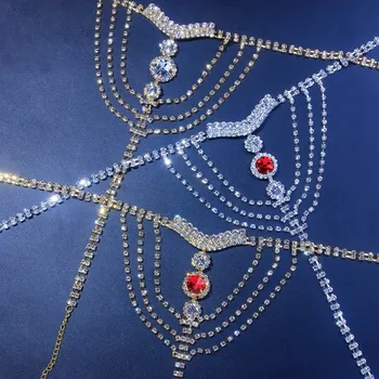 Nový Design Šatonové Non Piercing Bradavky Tělo Řetězce Podprsenku a Tanga Sada pro Ženy Luxusní Crystal Břišní Pás Řetězce Tělo Šperky