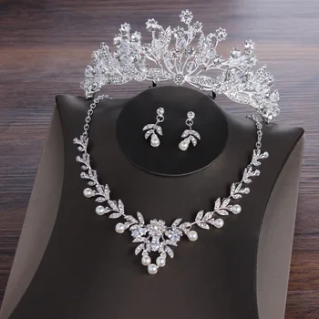 Nádherné Květiny Zirkony Koruny Náhrdelník Náušnice šperky Svatební nevěsta vlasy Příslušenství ženy