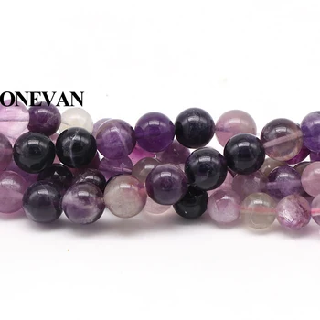 ONEVAN Přírodní Purple Fluorit Korálky Hladký Kulatý Kámen, Náramek, Náhrdelník Šperky Diy Příslušenství Dárkové Design