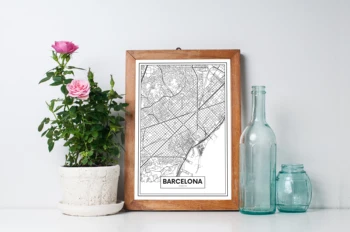 Panorama Plakát Mapa Barcelony - Tisknout na Plakát - Vintage Plakát na Zeď Umění - Černé a Bílé Fotografie - Plakát Mapa Města Dekorace - Moderní Umění Tisknout na Stěny