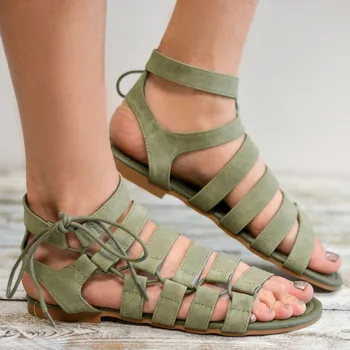 Plus Velikost Gladiator Sandály 2019 Letní Nový Styl Ženy Sandály Příležitostné Letní Boty Žena Beach Plochý Sandály Boty Dámské