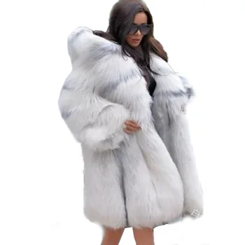 Podzim zima roku 2020 nové dámské oblečení s kapucí dlouhé módní kožešiny kabát ženy