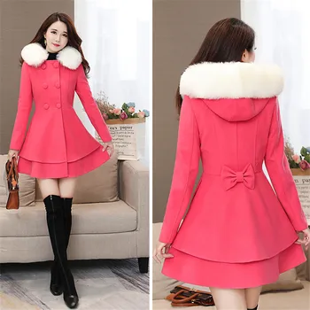Podzimní a zimní vlněný kabát ženy mid-length korejská verze 2019 nové růžové slim byl tenký elegantní vlněný kabát feminina JD761