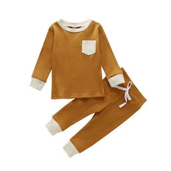 Podzimní Dětské Oblečení Dlouhý Rukáv + Kalhoty Klasické Kolem Krku Uzavření Patchwork Oblečení 1-4 roky