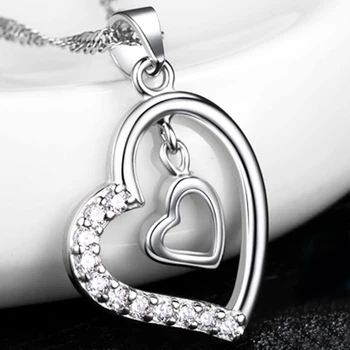 Populární Horké 925 Sterling Silver, Dvě Srdce Náhrdelník Pro Ženy, Svatební Šperky Lesklé Zirkony Přívěsek Ženské Zapojení Příslušenství