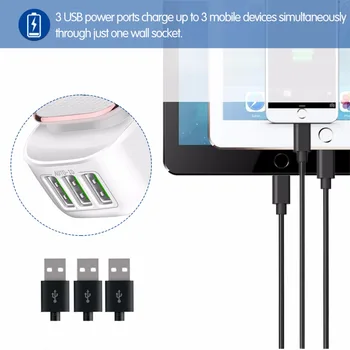 Powstro 3-Port LED Lampa USB Nabíječka Adaptér 5V 3.4 A Max 2-V-1 Cestovní Wall EU&US Auto-ID Mobilní Telefon, Nabíječka pro iPhone Samsung