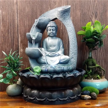 Pryskyřice Zen Lotus Buddha Socha Led Fontána FengShui Figurky Home Office Desktop Dekorace Meditační Prostor Zahradní Ozdoby