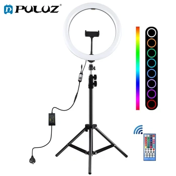 PULUZ 12 palcový Stmívatelné RGB LED Selfie Prsten Světla a 1,1 m Stannd Stativ A Dálkové ovládání pro Fotografie A YouTube Videa Vlogging Video Světlo