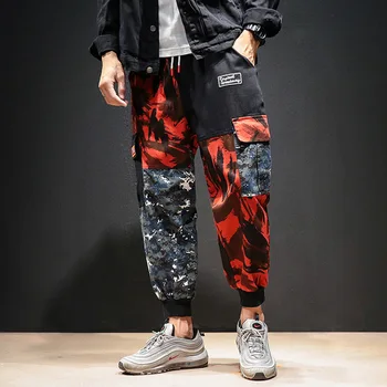 Pánské Barevný Blok Kalhoty 2020 Streetwear, Hip Hop Harém Kalhoty Ankel Délka Camo Kalhoty Patchwork Tepláky Kamufláž