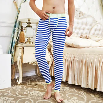 Pánské Zimní Teplé Kalhoty Módní Legíny Stripe Mužské Slim Jednovrstvé Tenké Dlouhé Spodky
