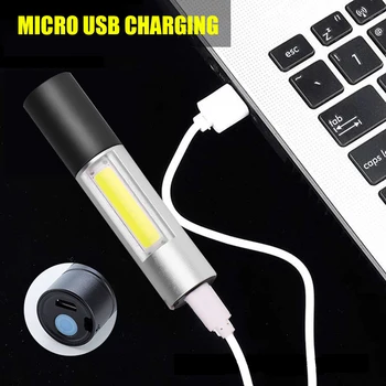 Přenosná LED Svítilna Mini USB Nabíjecí COB Pochodeň Super Světlé 3 Režimy Zoomovatelný Venkovní Camping Světlo Vodotěsné Pracovní Lampa