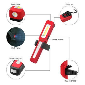 Přenosný 3 Režim COB Svítilna Pochodeň USB Dobíjecí Nebo AAA LED Pracovní Světlo Magnetický Lanterna Závěsný Hák Svítilna Outdoor Camping