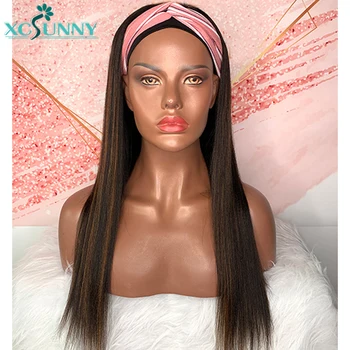 Přímo Čelenka Paruky Lidské Vlasy Zvýraznit #4 180Density Remy Brazilské Plnou Stroje Vyrobené Paruky Pro Ženy, Žádný Gel, Žádné Lepidlo xcsunny