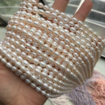 Přírodní sladkovodní pearl 4.5-5.5 mm, rýže drahokam korálky pro 925 sterling silver Šperky Náhrdelník, Náramek 15 palcový ICNWAY